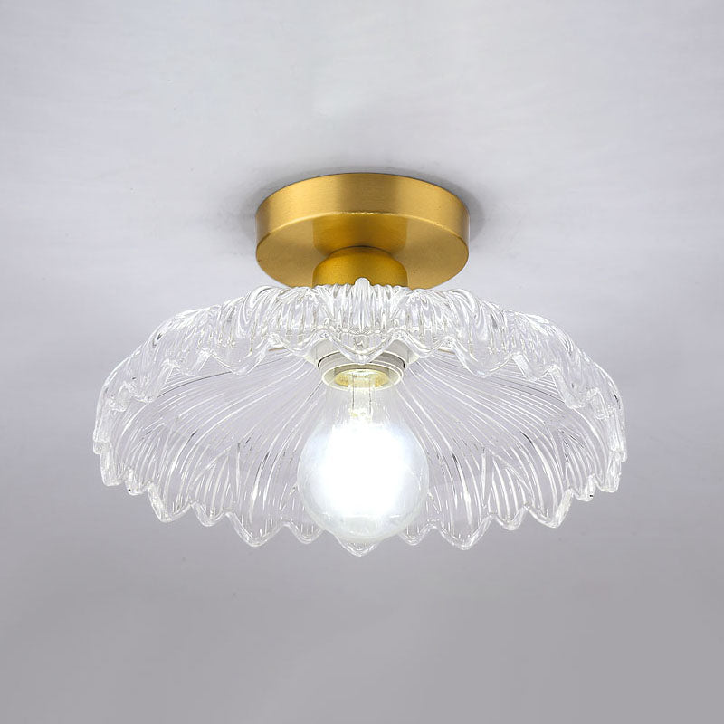 Nordic Floral Ceiling Mounted Fixture Glass Aisle Semi Flush Mount Lighting in Gold