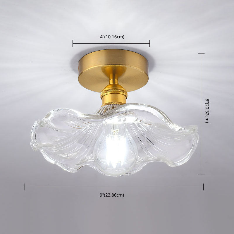 Nordic Floral Ceiling Mounted Fixture Glass Aisle Semi Flush Mount Lighting in Gold