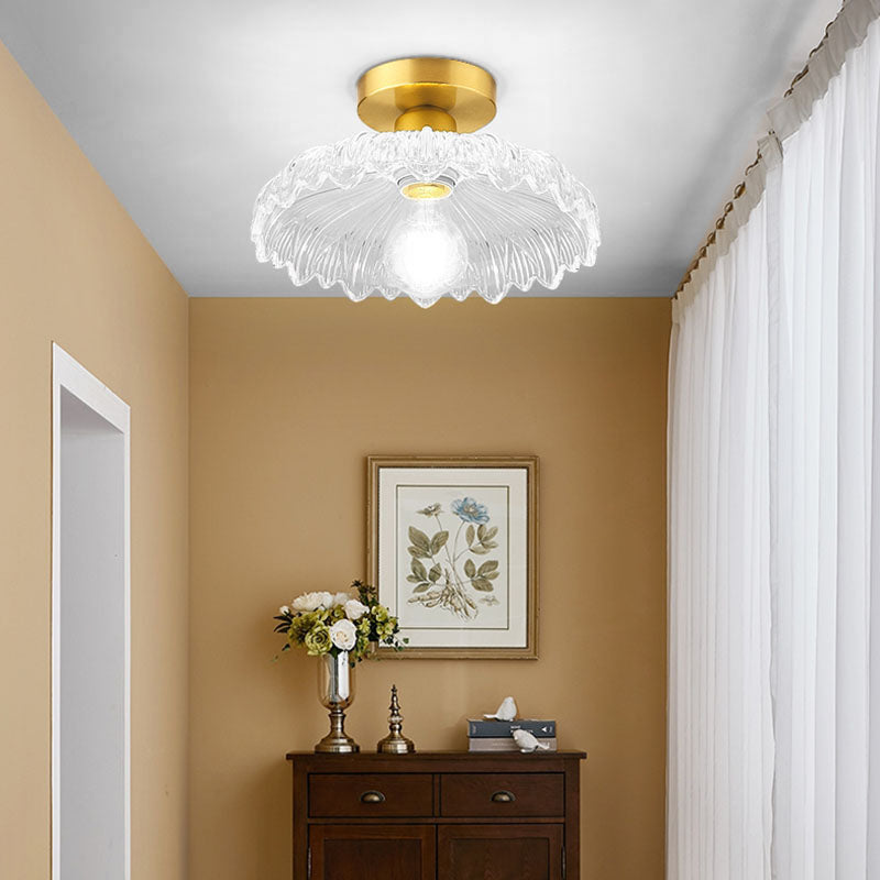 Nordic Floral Ceiling Mounted Fixture Glass Aisle Semi Flush Mount Lighting in Gold