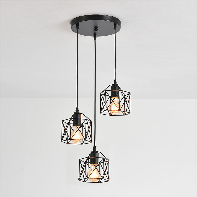 3 Lights Cage Hanging Ceiling Lights Industrial Style Metal Pendant Light Fixtures for Restaurant