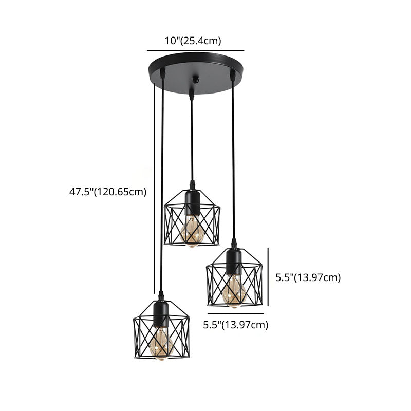 3 lumières Cage suspendues de plafond de style industriel