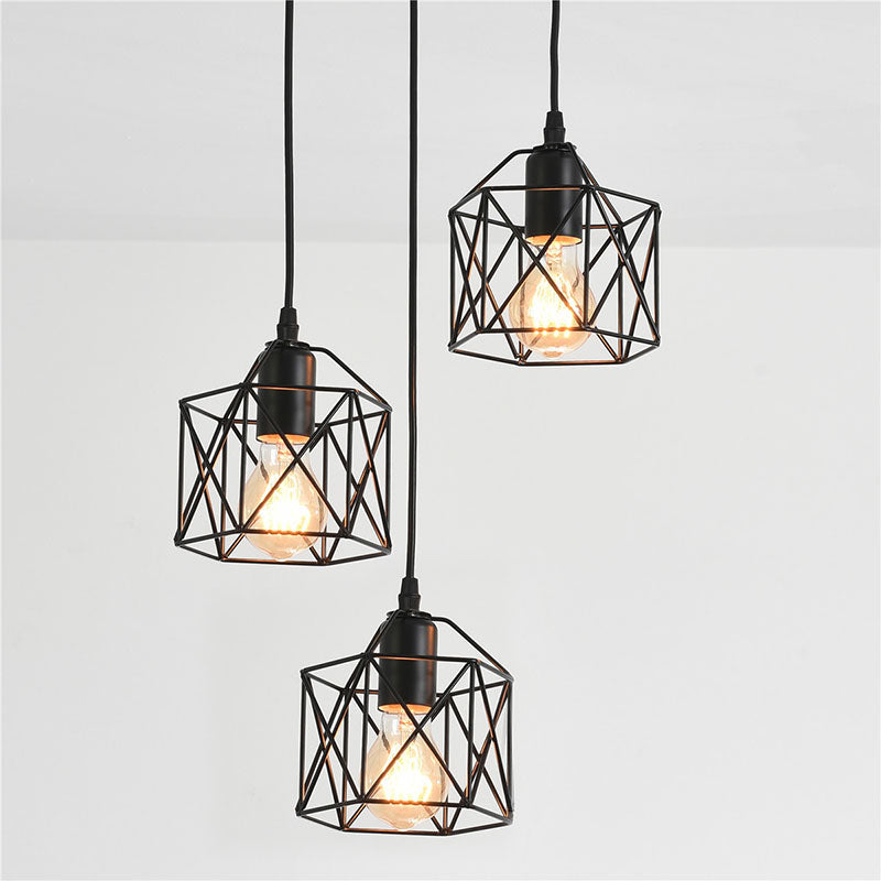 3 Lights Cage Hanging Ceiling Lights Industrial Style Metal Pendant Light Fixtures for Restaurant