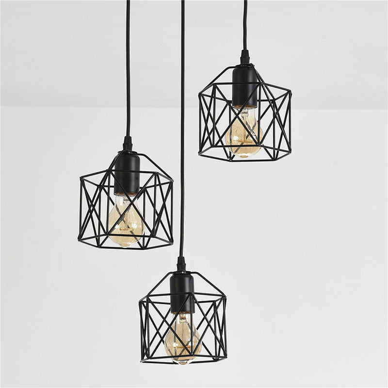 3 Lights Cage Hanging Ceiling Lights Industrial Style Metal Pendant Light Fixtures for Restaurant