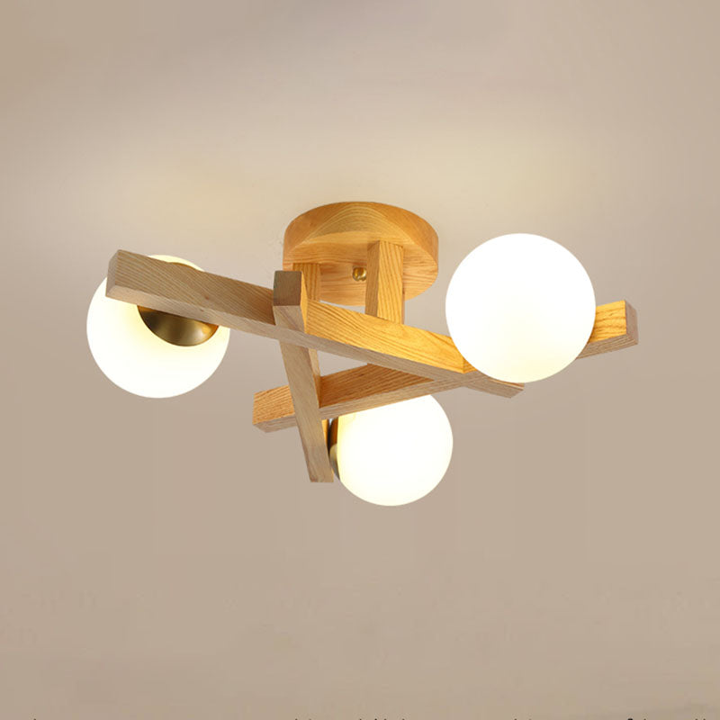 Ballen woonkamer semi-flush plafondlicht licht houten Noordse stijl semi mount verlichting