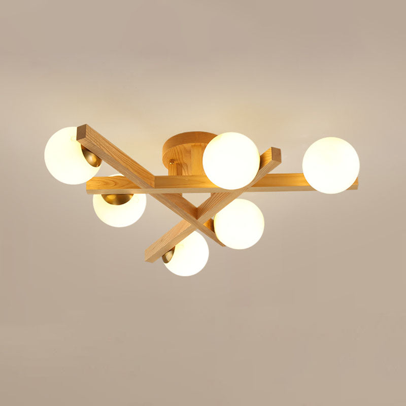 Balls Living Room Semi-Flush Ceiling Light Wood Nordic Style Semi Mount Lighting