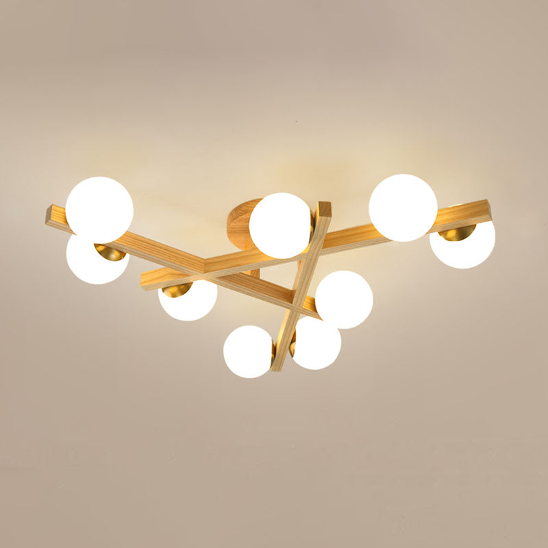 Bolas Sala de estar Semi-Flush-Flush Wood Wood Nordic Style Lighting Semi Mount Lighting