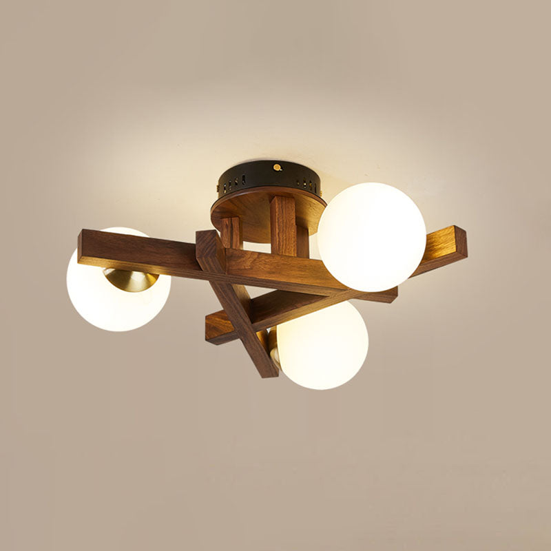 Ballen woonkamer semi-flush plafondlicht licht houten Noordse stijl semi mount verlichting