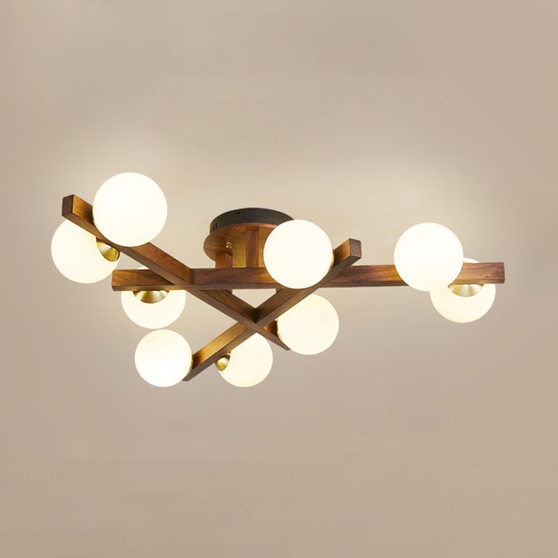 Balls Living Room Semi-Flush Ceiling Light Wood Nordic Style Semi Mount Lighting