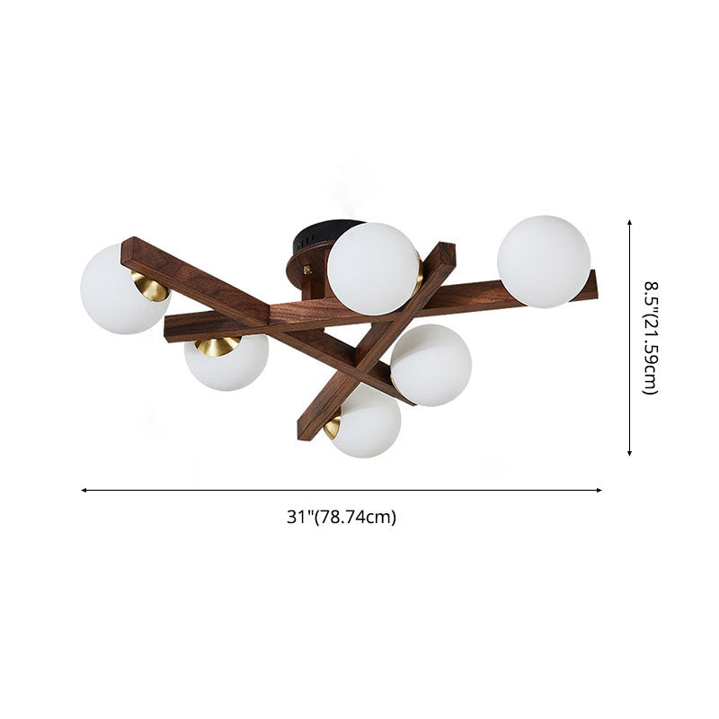 Balls Living Room Semi-Flush Ceiling Light Wood Nordic Style Semi Mount Lighting