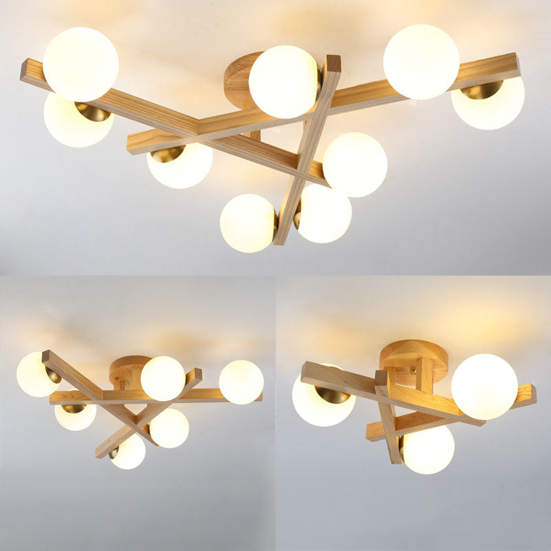 Bolas Sala de estar Semi-Flush-Flush Wood Wood Nordic Style Lighting Semi Mount Lighting