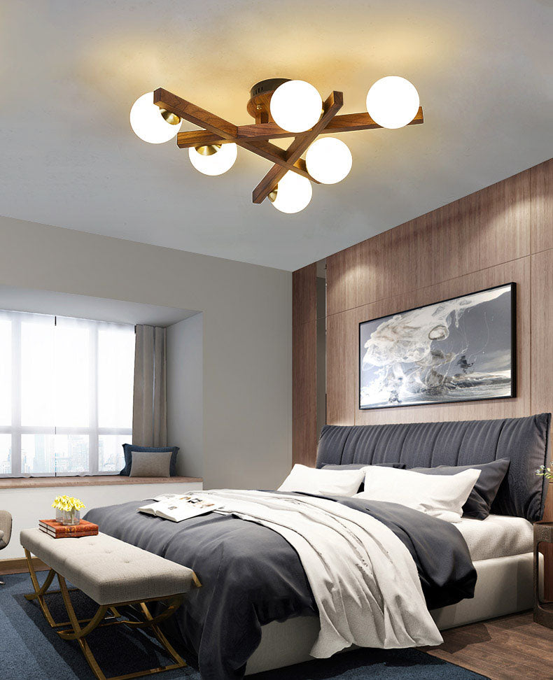 Balls Living Room Semi-Flush Ceiling Light Wood Nordic Style Semi Mount Lighting