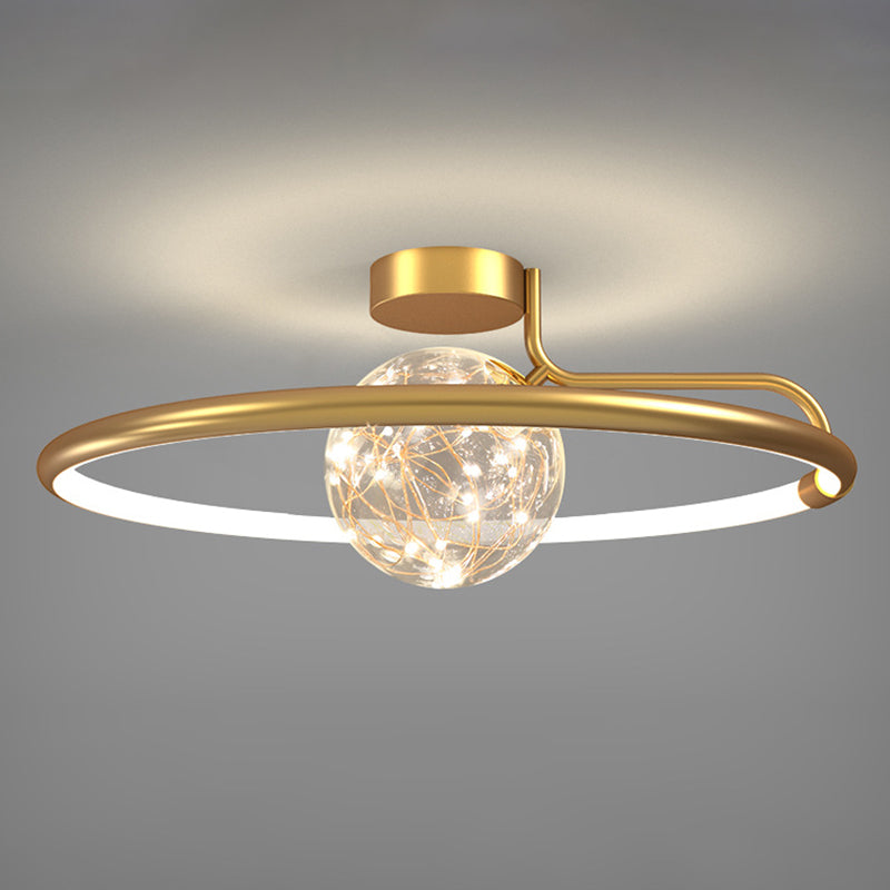 Circle Ring Semi Flush Mount Light Fixture Modern Simplicity Ceiling Mount Light Fixture for Bedroom