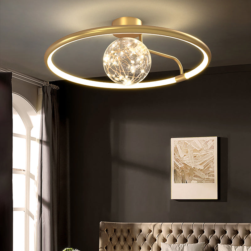 Circle Ring Semi Flush Mount Light Fixture Modern Simplicity Ceiling Mount Light Fixture for Bedroom