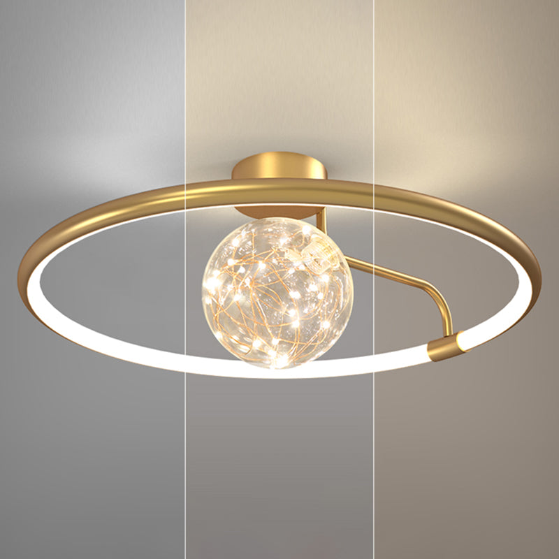 Circle Ring Semi Flush Mount Light Fixture Modern Simplicity Ceiling Mount Light Fixture for Bedroom