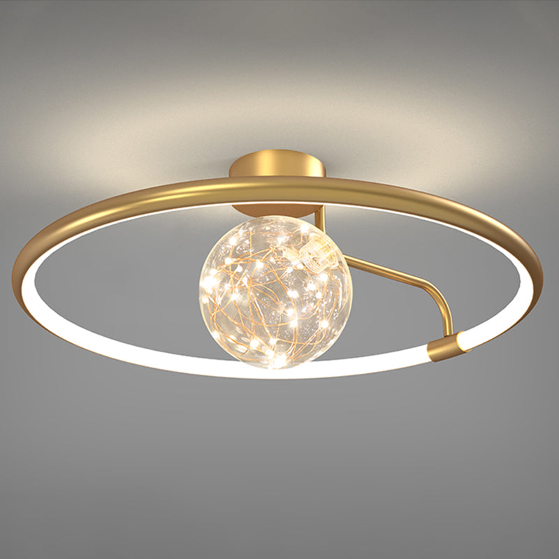 Circle Ring Semi Flush Mount Light Fixture Modern Simplicity Ceiling Mount Light Fixture for Bedroom