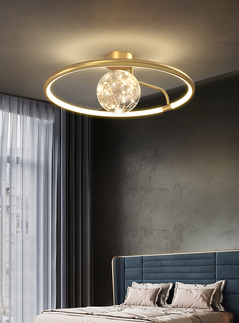 Circle Ring Semi Flush Mount Light Fixture Modern Simplicity Ceiling Mount Light Fixture for Bedroom