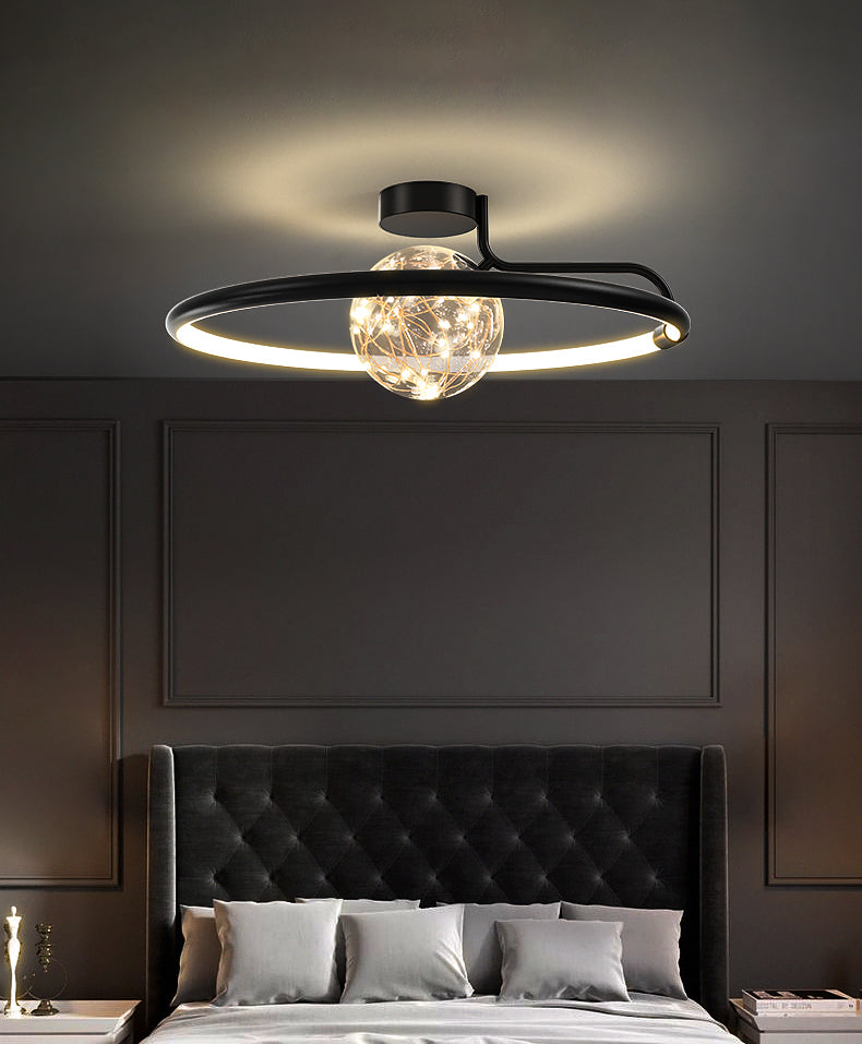 Circle Ring Semi Flush Mount Light Fixture Modern Simplicity Ceiling Mount Light Fixture for Bedroom