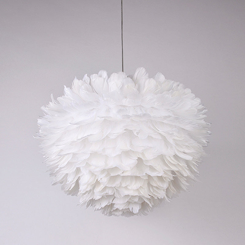 White Feather Pendant Light in Modern Luxury Style Wrought Iron Sphere Chandelier for Bedroom