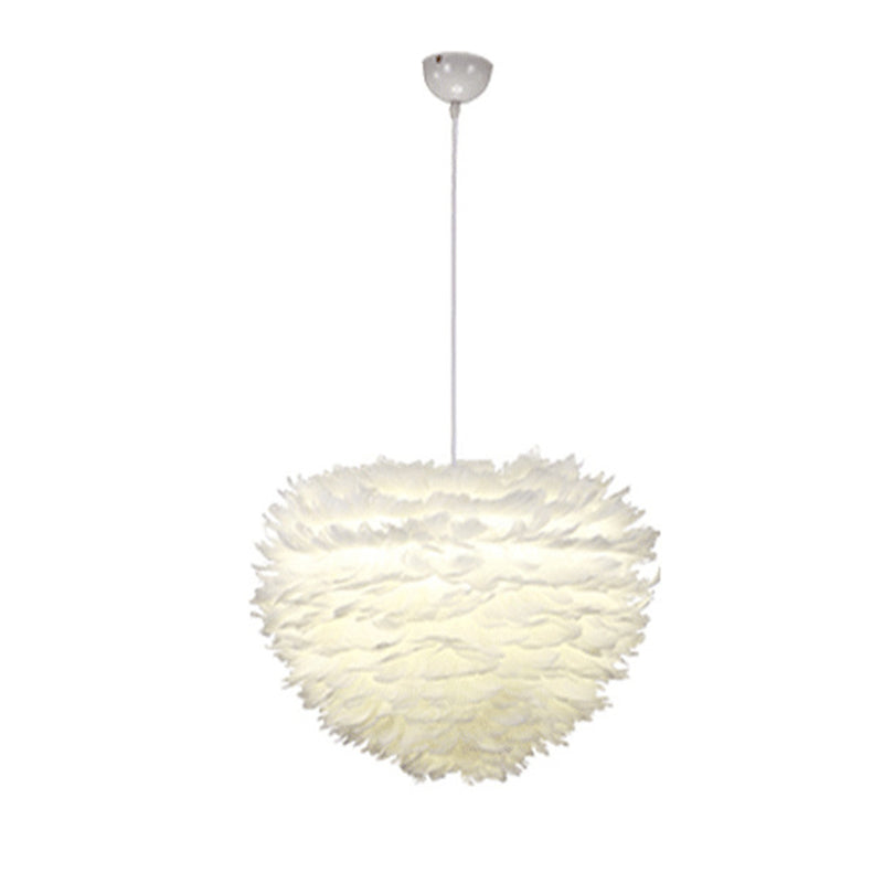 White Feather Pendant Light in Modern Luxury Style Wrought Iron Sphere Chandelier for Bedroom