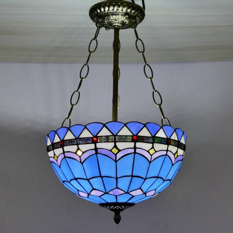 Chandelier Lighting Fixture Tiffany-Style Domed Stained Art Glass Hanging Chandelier