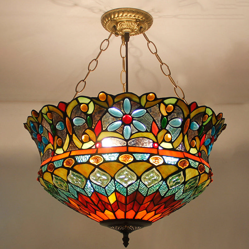 Inverted Bowl Chandelier Lighting Fixture Tiffany Stained Glass Chandelier Pendant Light