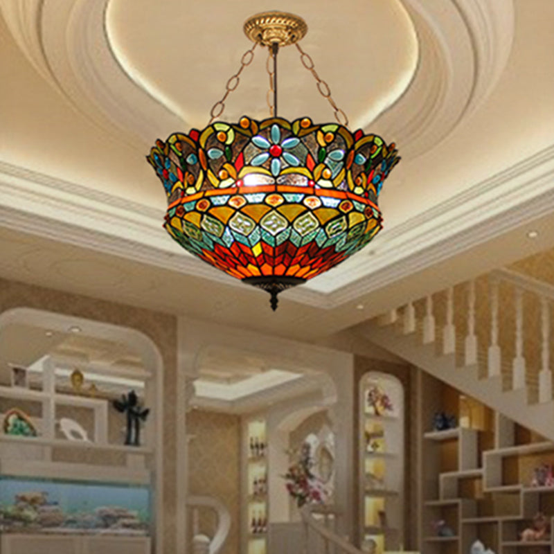 Inverted Bowl Chandelier Lighting Fixture Tiffany Stained Glass Chandelier Pendant Light