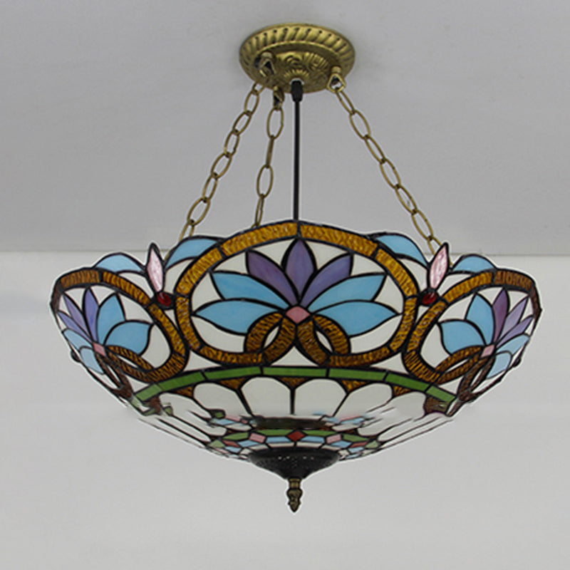 Inverted Bowl Chandelier Lighting Fixture Tiffany Stained Glass Chandelier Pendant Light