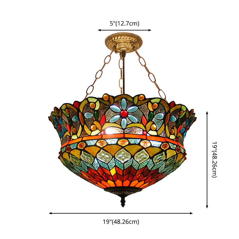 Inverted Bowl Chandelier Lighting Fixture Tiffany Stained Glass Chandelier Pendant Light