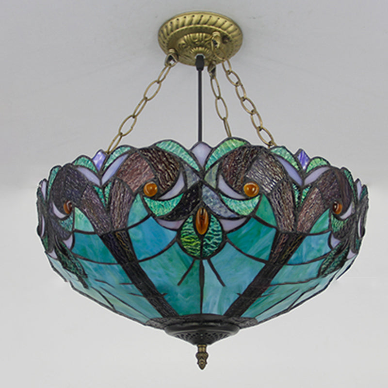 Inverted Bowl Chandelier Lighting Fixture Tiffany Stained Glass Chandelier Pendant Light