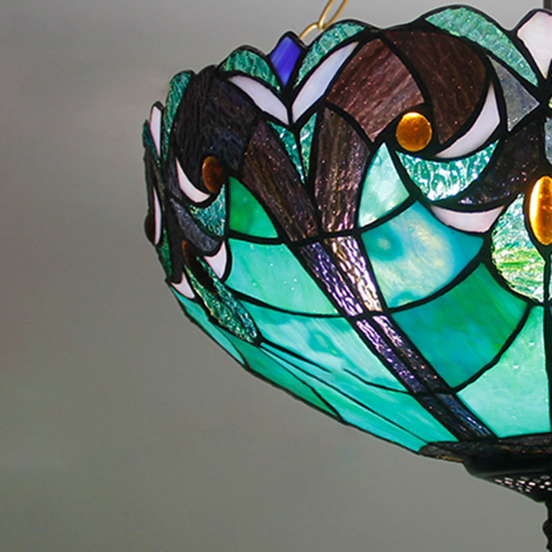 Inverted Bowl Chandelier Lighting Fixture Tiffany Stained Glass Chandelier Pendant Light