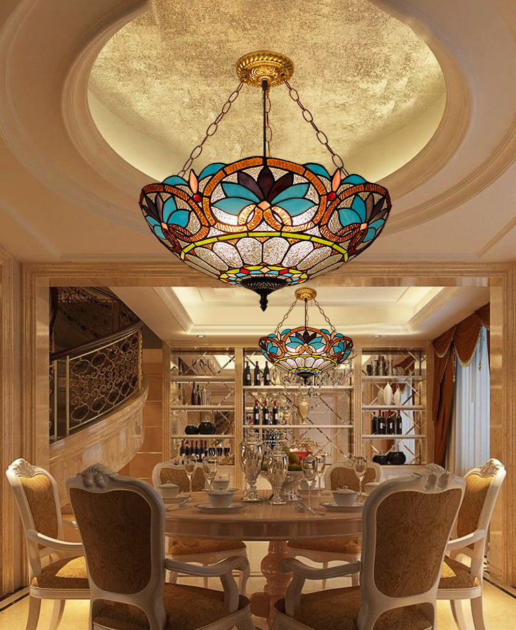 Inverted Bowl Chandelier Lighting Fixture Tiffany Stained Glass Chandelier Pendant Light