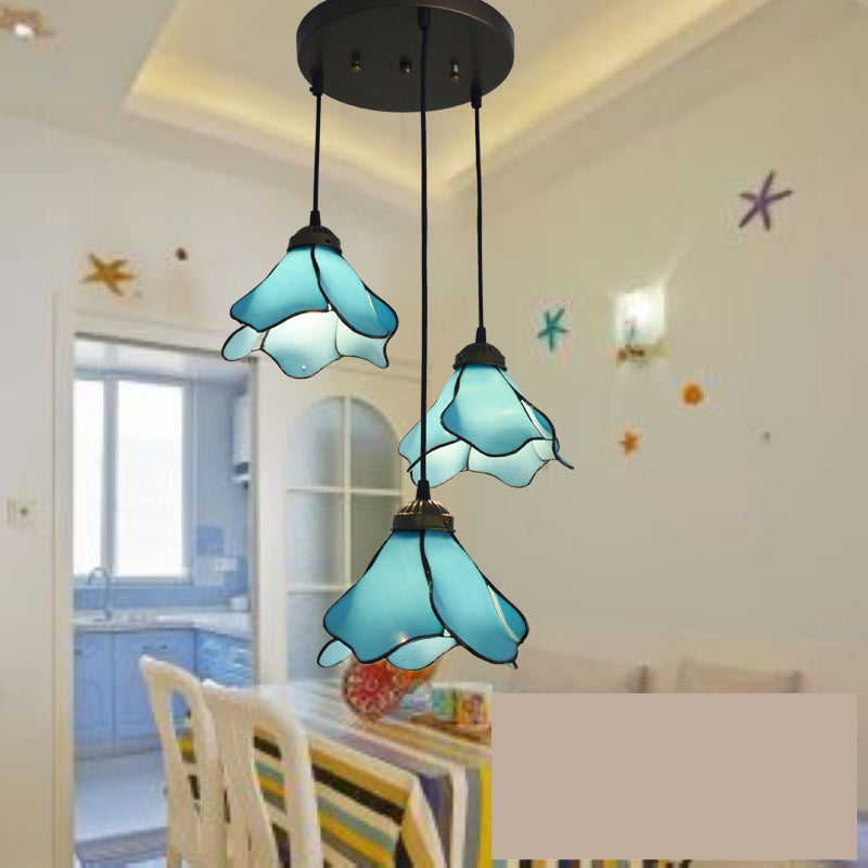 Lotus Stained Glass Pendant Lighting Fixture Tiffany Style Suspended Lighting Fixture