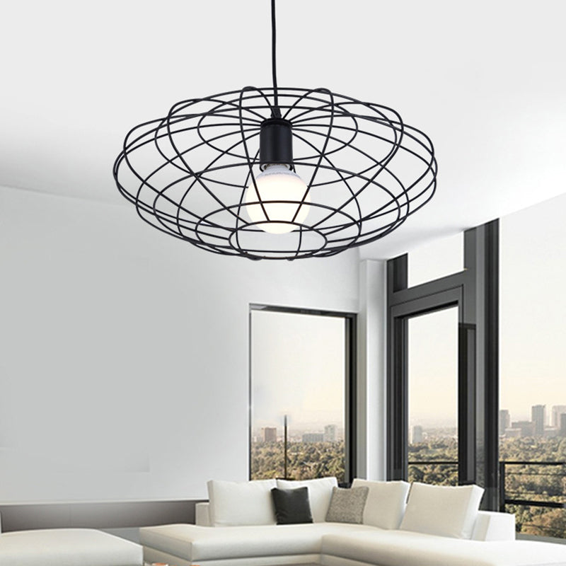 Black 1 Light Pendant Lighting Vintage 
Metal Oval Cage Ceiling Fixture for Living Room