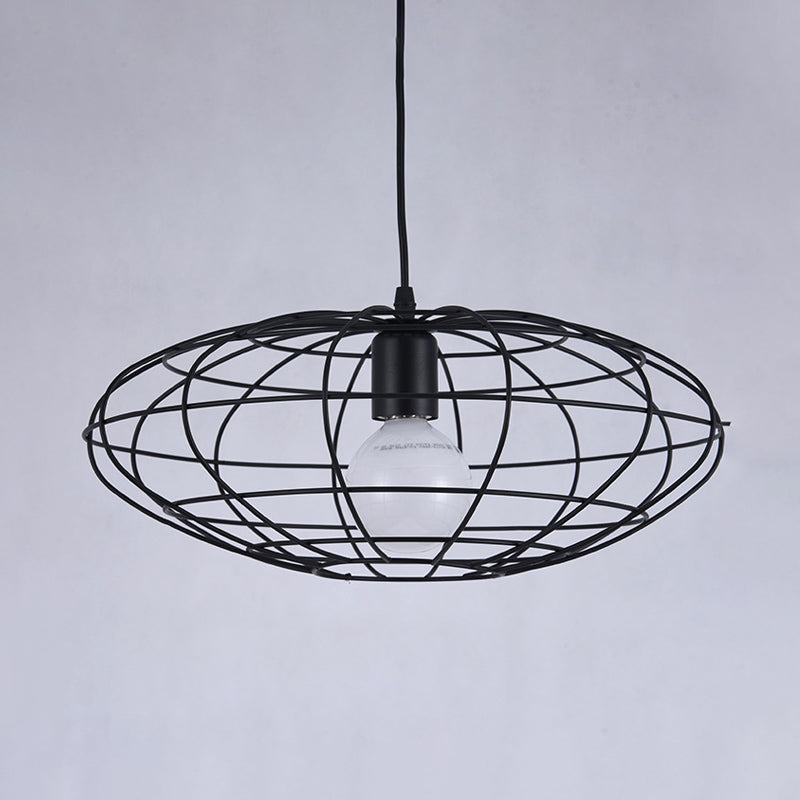 Black 1 Light Pendant Lighting Vintage 
Metal Oval Cage Ceiling Fixture for Living Room