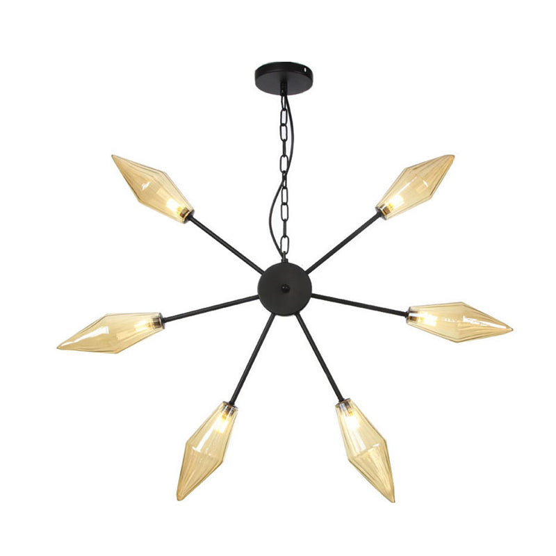 6/9/12 Lights Chandelier Lamp Industrial Sputnik Amber/Clear Glass Ceiling Light Fixture in Black/Copper/Chrome