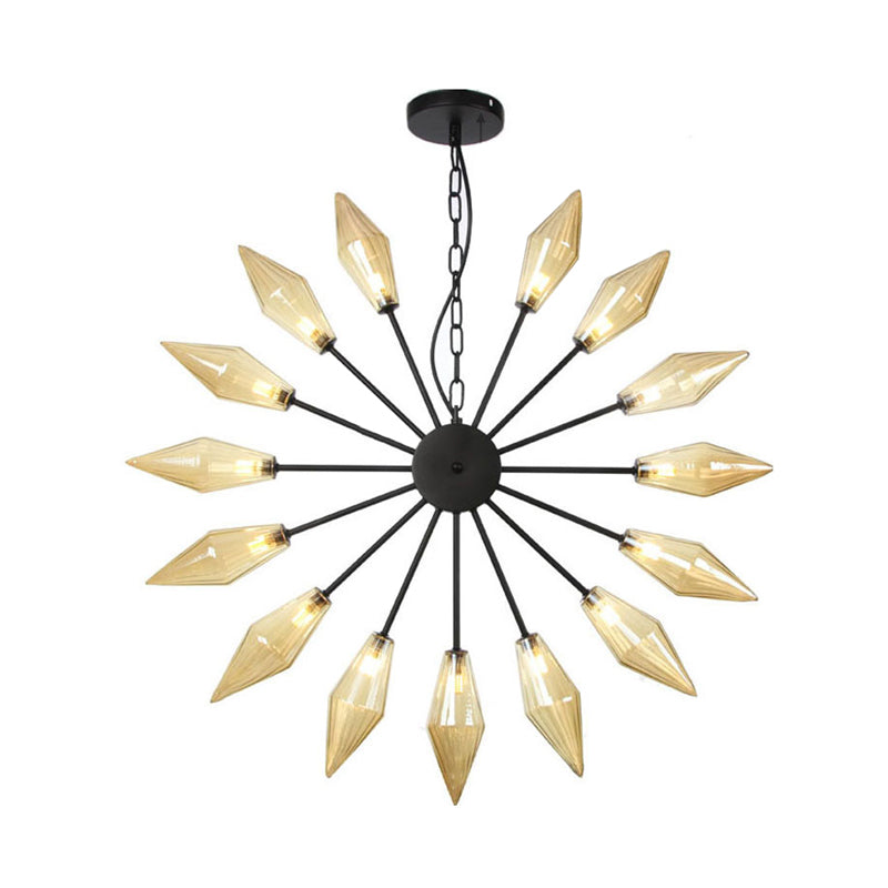 6/9/12 Lights Chandelier Lamp Industrial Sputnik Amber/Clear Glass Ceiling Light Fixture in Black/Copper/Chrome