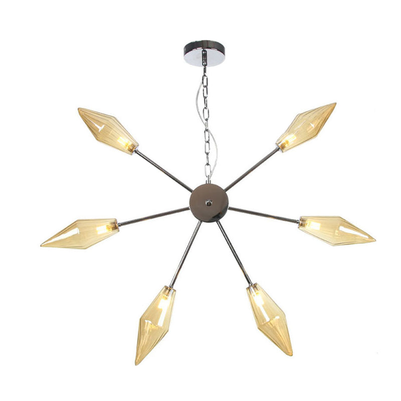 6/9/12 Lights Chandelier Lamp Industrial Sputnik Amber/Clear Glass Ceiling Light Fixture in Black/Copper/Chrome