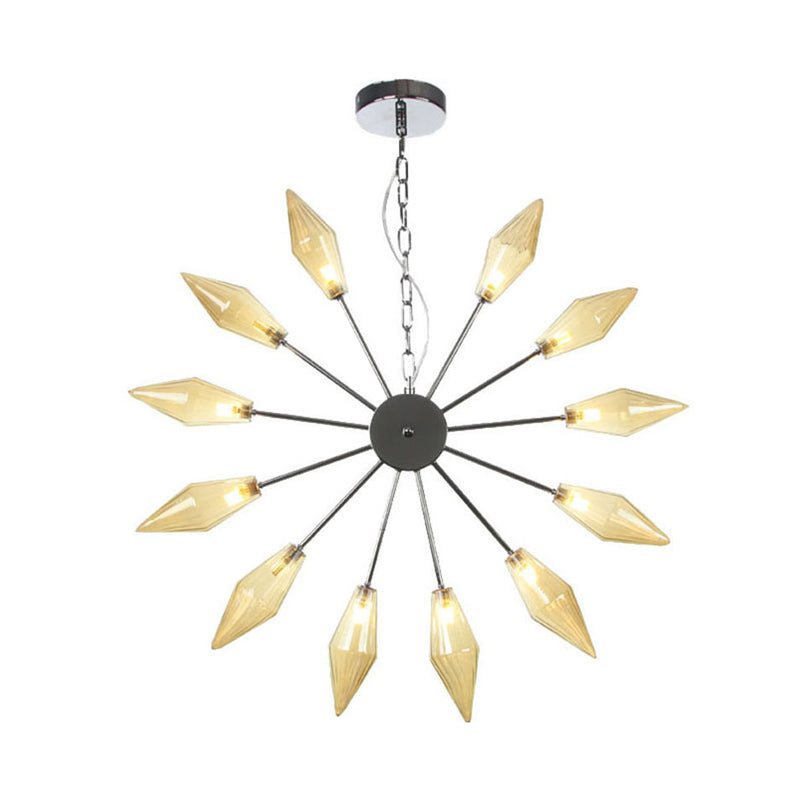 6/9/12 Lights Chandelier Lamp Industrial Sputnik Amber/Clear Glass Ceiling Light Fixture in Black/Copper/Chrome