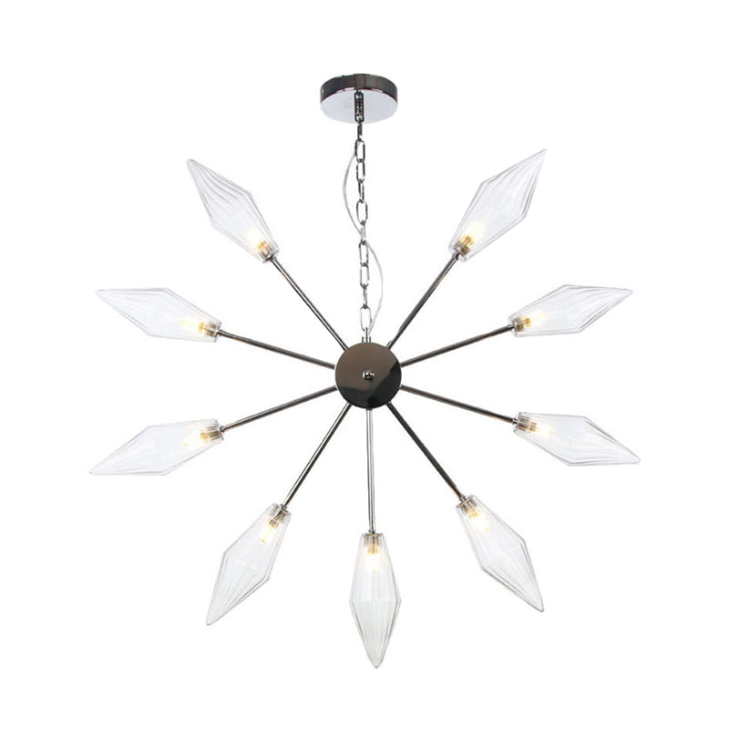 6/9/12 Lights Chandelier Lamp Industrial Sputnik Amber/Clear Glass Ceiling Light Fixture in Black/Copper/Chrome