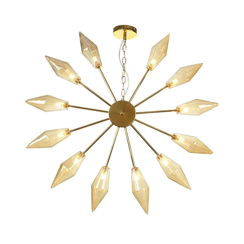 6/9/12 Lights Chandelier Lamp Industrial Sputnik Amber/Clear Glass Ceiling Light Fixture in Black/Copper/Chrome