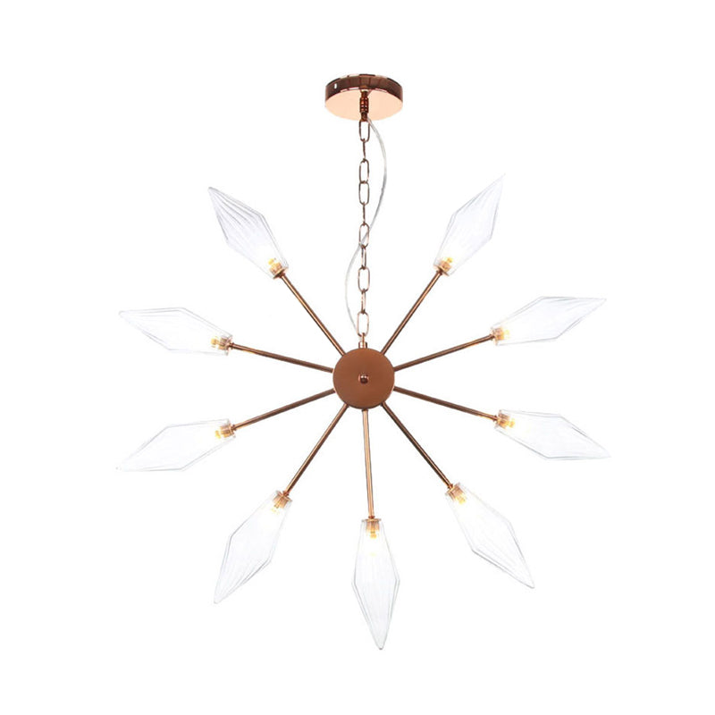 6/9/12 Lights Chandelier Lamp Industrial Sputnik Amber/Clear Glass Ceiling Light Fixture in Black/Copper/Chrome