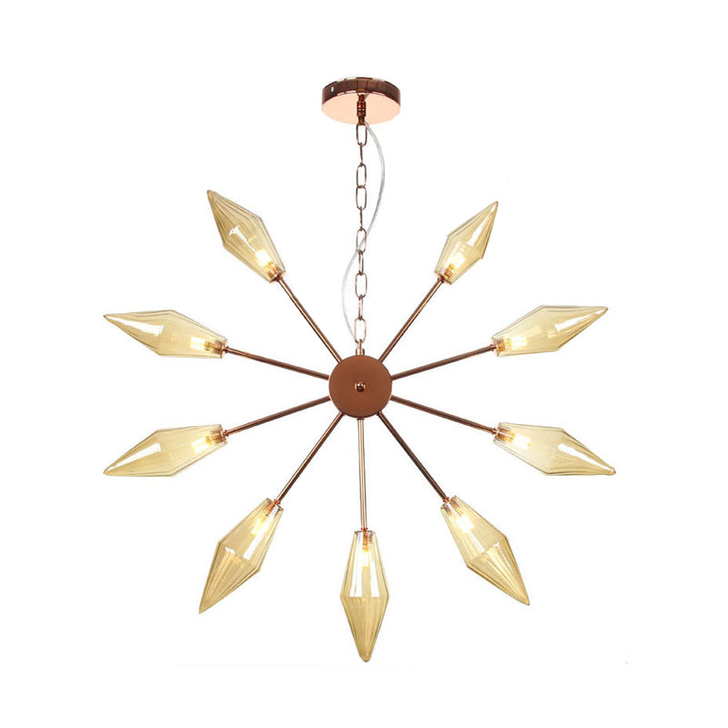 6/9/12 Lights Chandelier Lamp Industrial Sputnik Amber/Clear Glass Ceiling Light Fixture in Black/Copper/Chrome