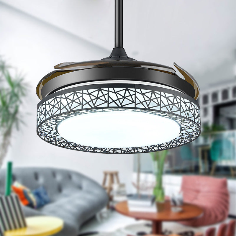 Circle Metal Ceiling Fan Lamp Traditional 16"/19.5" Wide LED Semi Flush Light Fixture in Black, Remote Control/Remote Control and Frequency Conversion