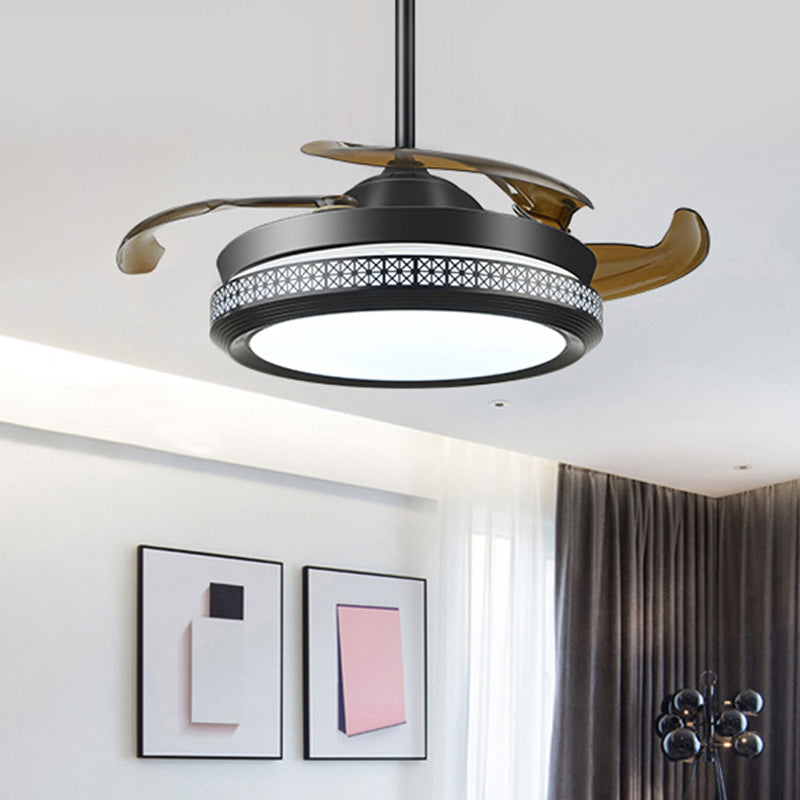 16"/19.5" W Round Living Room Ceiling Fan Light Minimalist Acrylic LED Semi Flush Mount Lighting in Black, Remote Control/Remote Control and Wall Control