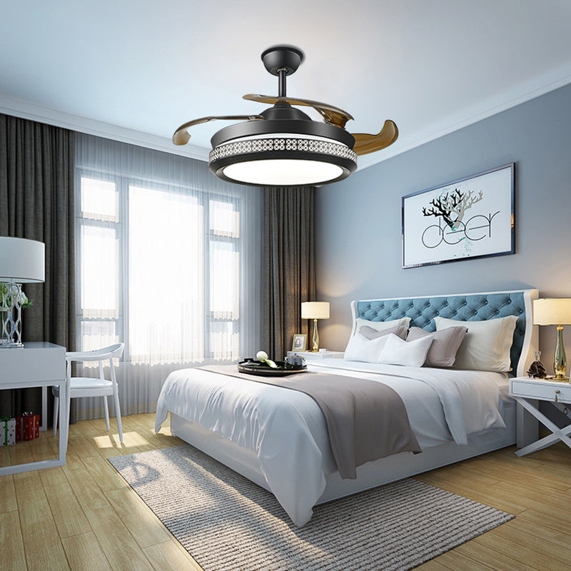 16"/19.5" W Round Living Room Ceiling Fan Light Minimalist Acrylic LED Semi Flush Mount Lighting in Black, Remote Control/Remote Control and Wall Control