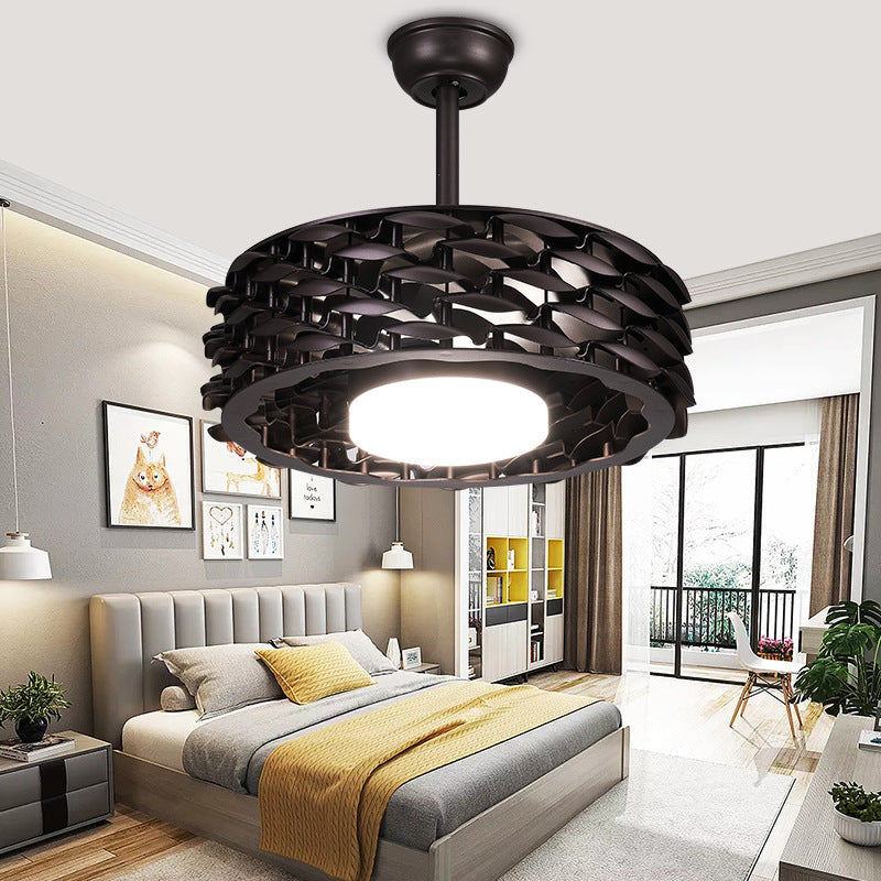 LED Circular Ceiling Fan Lighting Traditional White/Gold/Coffee Acrylic Semi Flush Mount Fixture for Living Room