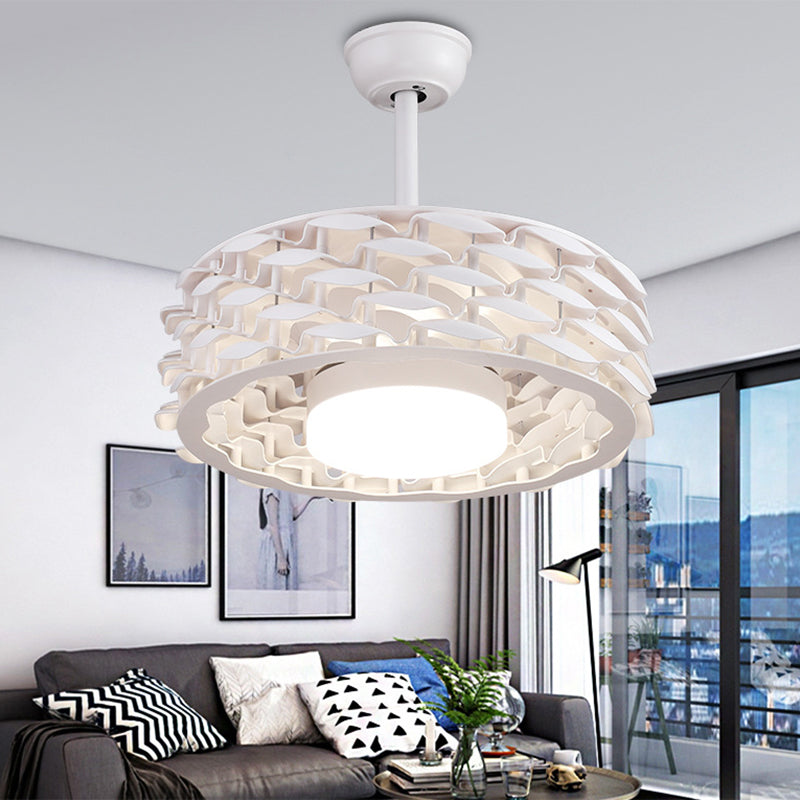 LED Circular Ceiling Fan Lighting Traditional White/Gold/Coffee Acrylic Semi Flush Mount Fixture for Living Room