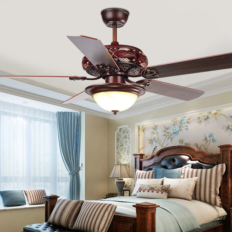 LED Dining Room Ceiling Fan Classic Red Brown Semi Flush Light Fixture with Dome Acrylic Shade