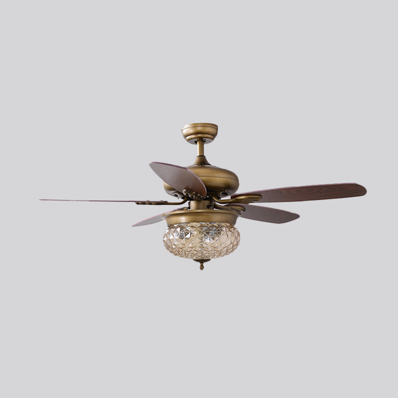 48"/52" W Antique Brass 3 Lights Ceiling Fan Lamp Classic Style Prismatic Glass Domed Semi Flush Mount Lighting