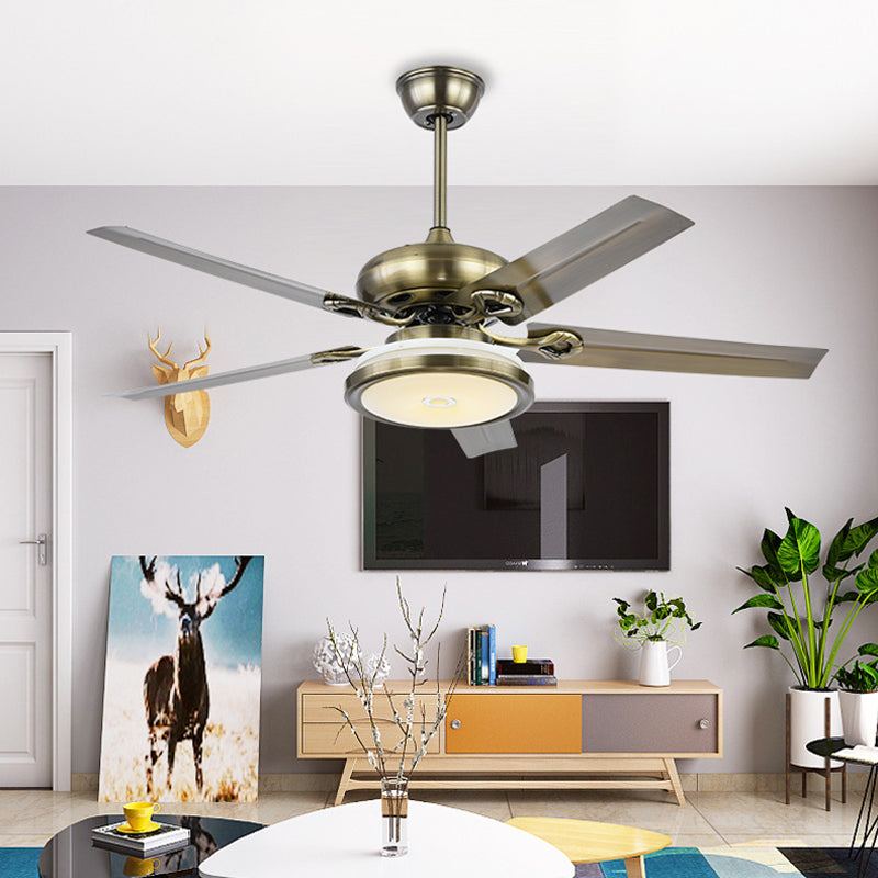 LED Circular Ceiling Fan Lamp Vintage Silver Metal Semi Flush Light for Living Room